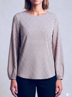 Adrianna Papell Pink Blouse 3/4 Sleeve Polka Dot Work Career Whimsical Romantic